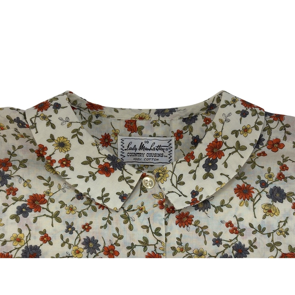 Vintage Lady Manhattan Ivory Country Floral Button Up Blouse Women's Size XS/S
